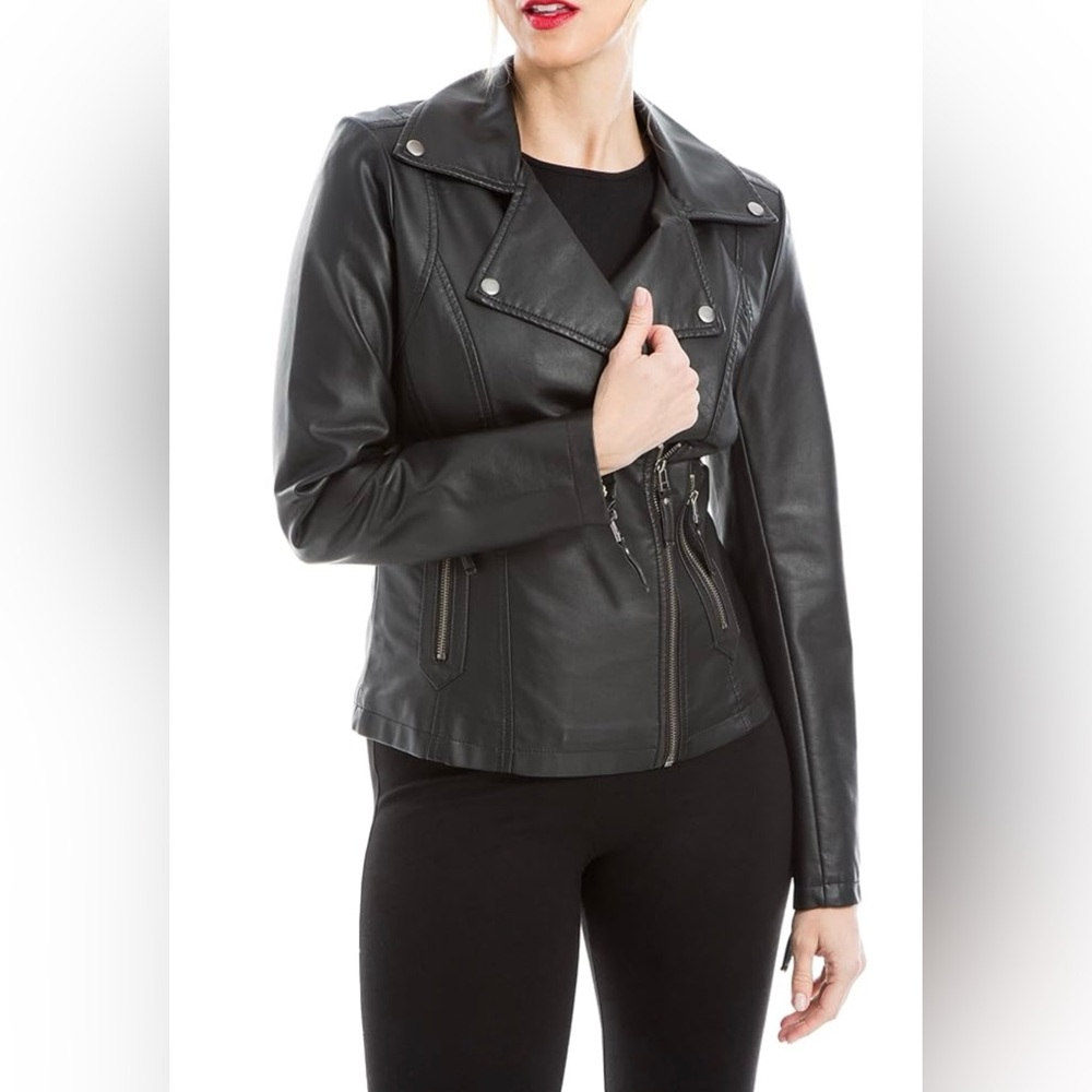 Max Studio Black Faux Leather Modo Outerwear